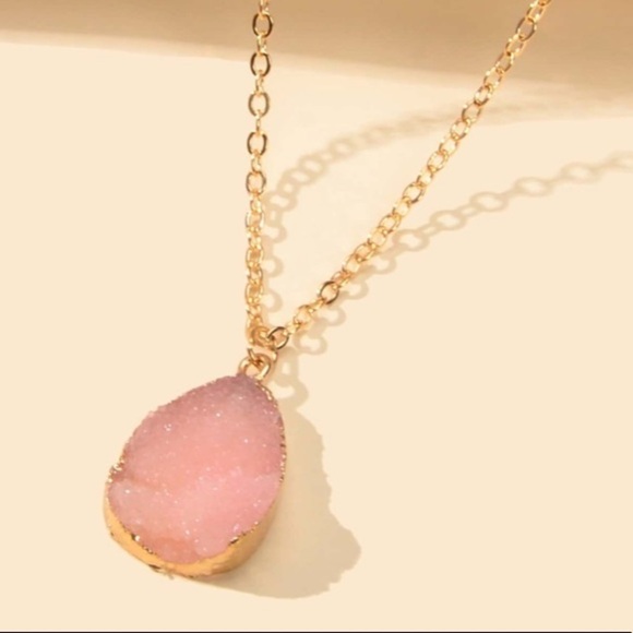 Pink Resin Pendant Gold Tone Necklace - Picture 1 of 1
